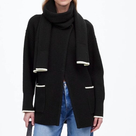 Madewell Merino Wool-Blend Scarf Sweater Jacket Women's Size XL Winter Chic NWT - Picture 1 of 10